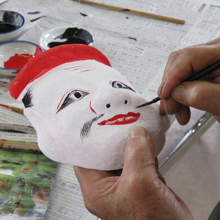 Ensemble de peinture de masques Kagura d'art populaire 大国主命 (Okuninushi no Mikoto)& 事代主命 (Kotoshironushi no Mikoto)