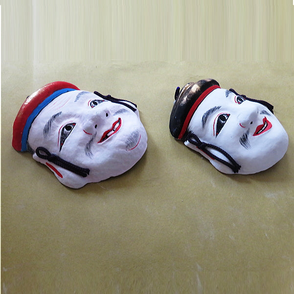 Ensemble de peinture de masques Kagura d'art populaire 大国主命 (Okuninushi no Mikoto)& 事代主命 (Kotoshironushi no Mikoto)