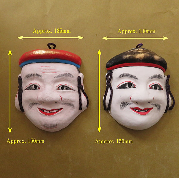 Ensemble de peinture de masques Kagura d'art populaire 大国主命 (Okuninushi no Mikoto)& 事代主命 (Kotoshironushi no Mikoto)