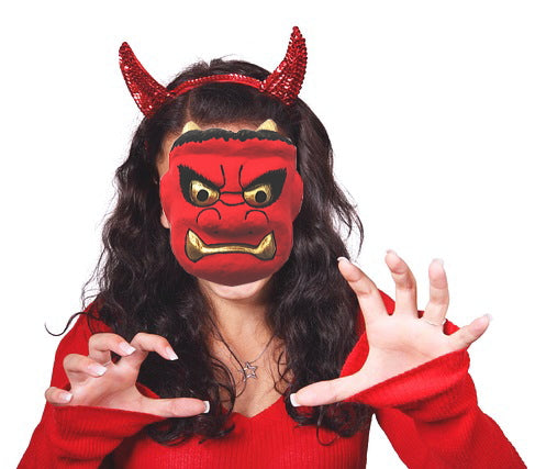 Ensemble de peinture de masques Kagura d'art populaire 赤鬼(Akaoni) & おたふく(Otafuku) Masque en papier mâché/Fait à la main