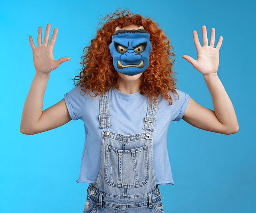 Ensemble de peinture de masques Kagura d'art populaire 青鬼(Aooni) & おたふく(Otafuku) Masque en papier mâché/Fait à la main