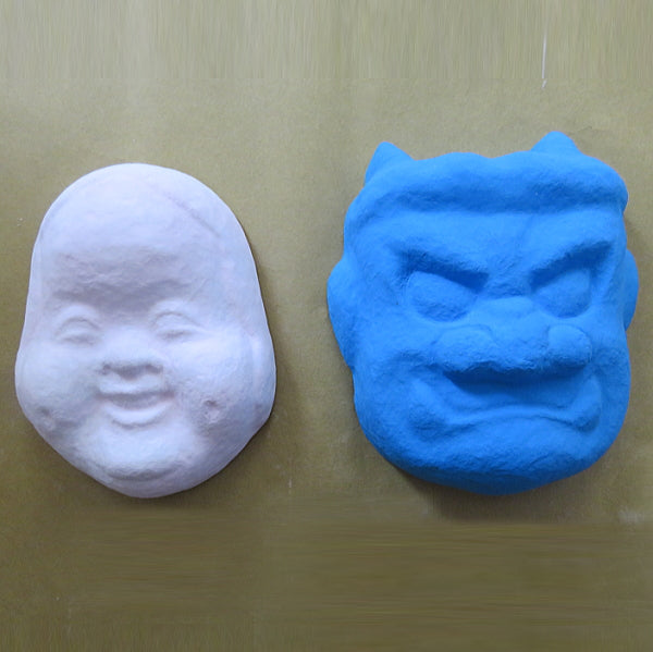 Ensemble de peinture de masques Kagura d'art populaire 青鬼(Aooni) & おたふく(Otafuku) Masque en papier mâché/Fait à la main