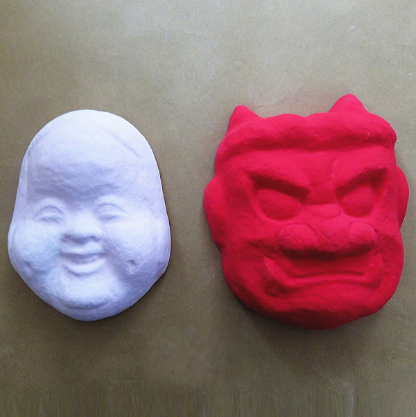Ensemble de peinture de masques Kagura d'art populaire 赤鬼(Akaoni) & おたふく(Otafuku) Masque en papier mâché/Fait à la main