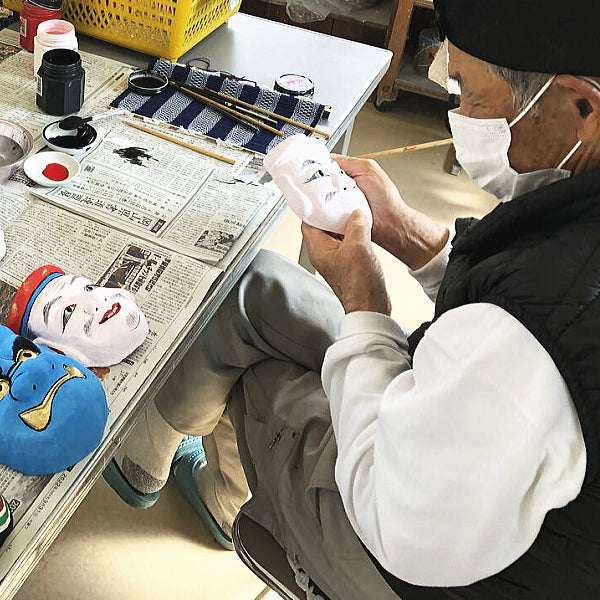 Folk art Kagura masks painting set 大国主命 (Okuninushi no Mikoto)& 事代主命 (Kotoshironushi no Mikoto) Papier-mache mask/Handmade