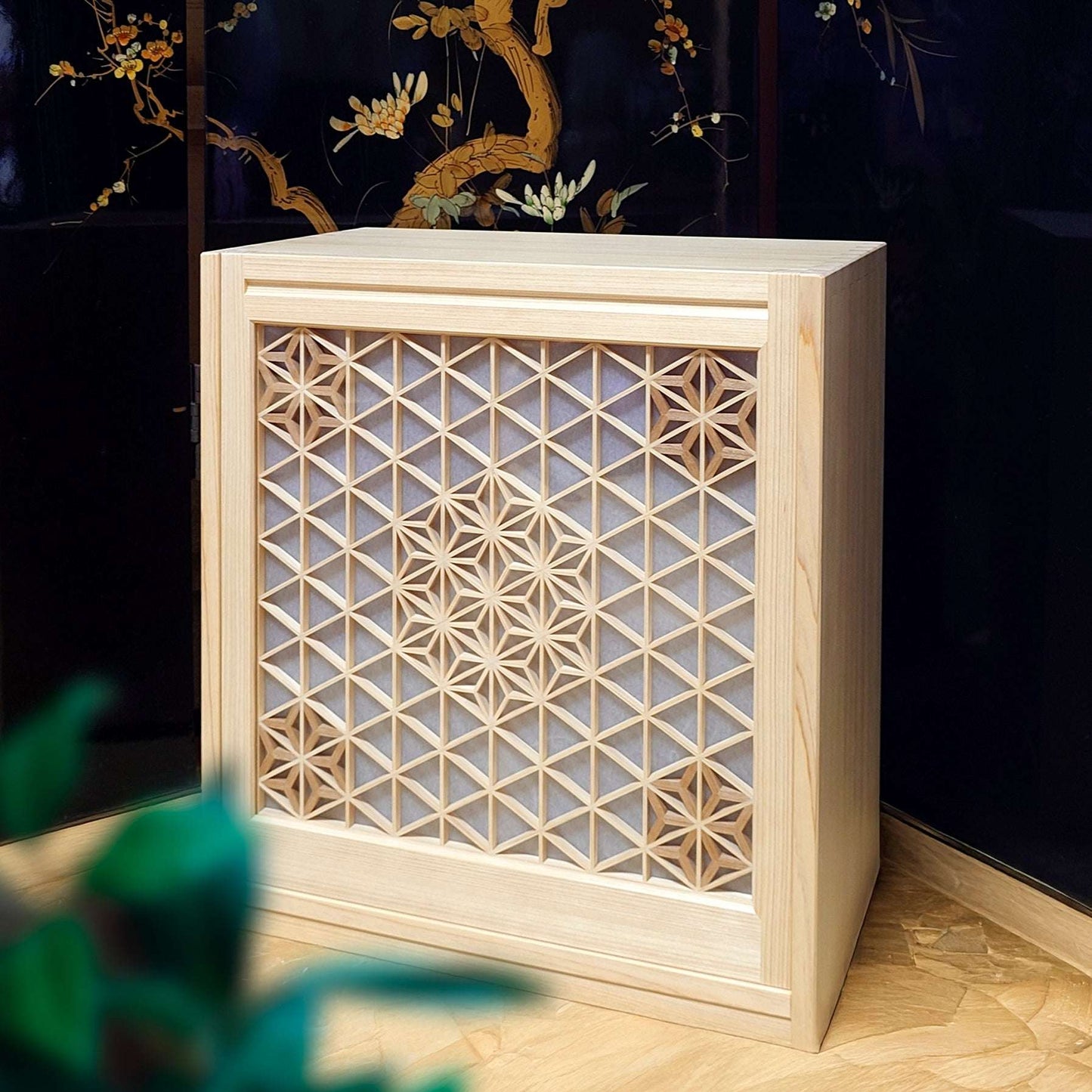 Matcha bowl display shelf made with kumiko　*Hexagon*