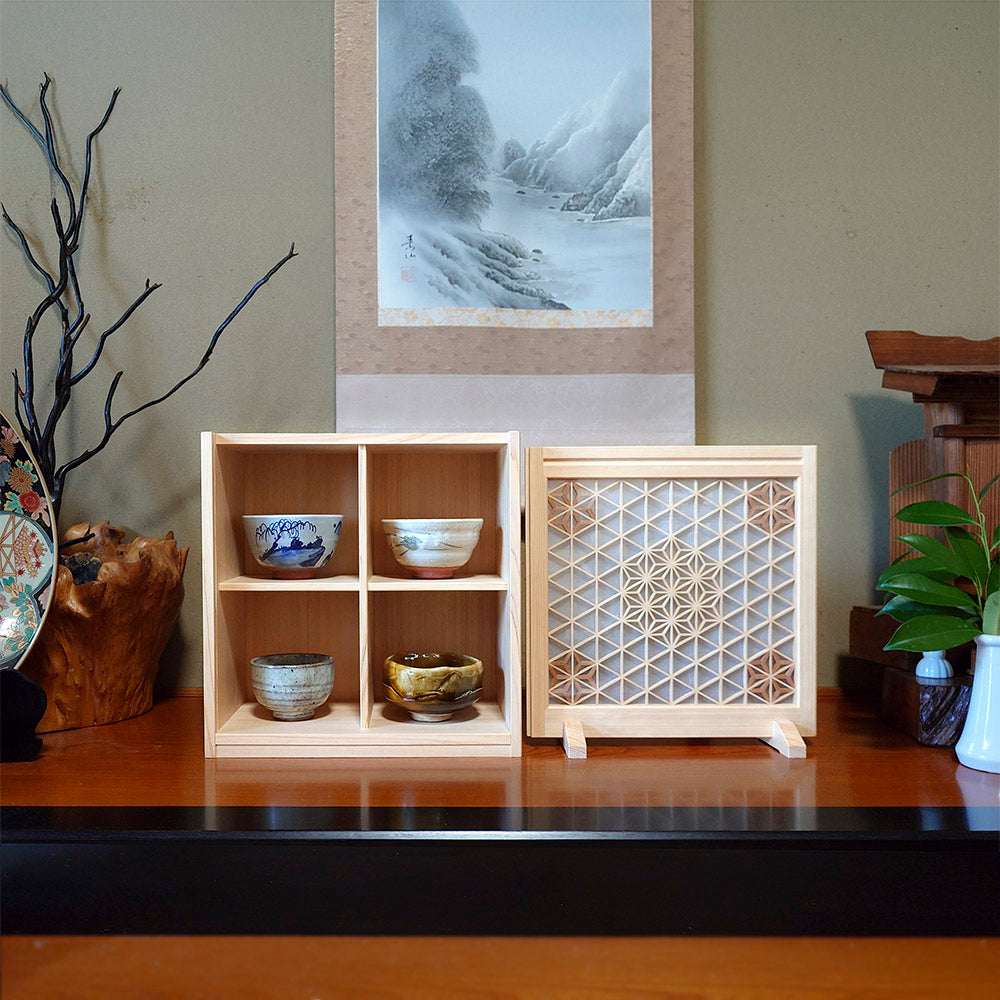 Matcha bowl display shelf made with kumiko　*Hexagon*