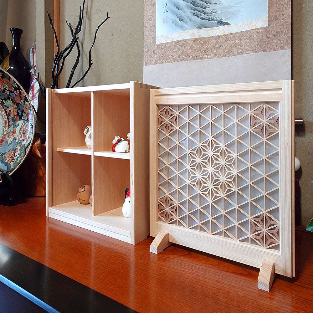 Matcha bowl display shelf made with kumiko　*Hexagon*