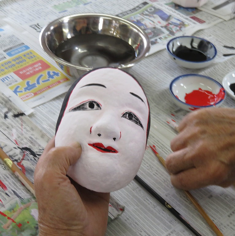 Folk art Kagura masks painting set 須佐之男命 (Susano ono Mikoto)& 奇稲田姫 (Kushi Inada Hime) Papier-mache mask/Handmade