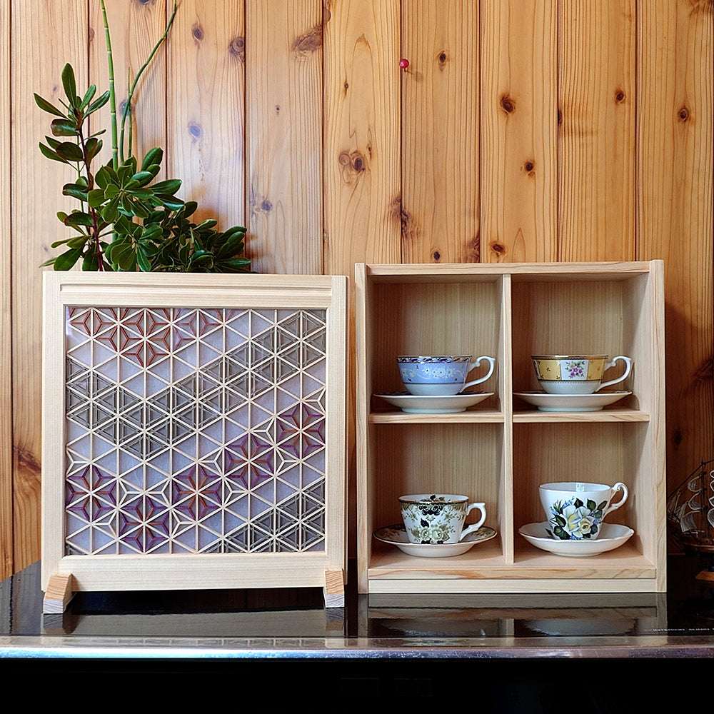 Matcha bowl display shelf with kumiko　*Flower and Grass*