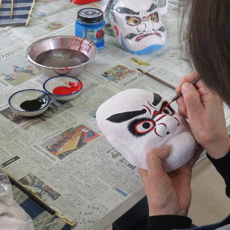 Folk art Kagura masks painting set 須佐之男命 (Susano ono Mikoto)& 奇稲田姫 (Kushi Inada Hime) Papier-mache mask/Handmade