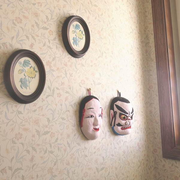 Folk art Kagura masks painting set 須佐之男命 (Susano ono Mikoto)& 奇稲田姫 (Kushi Inada Hime) Papier-mache mask/Handmade