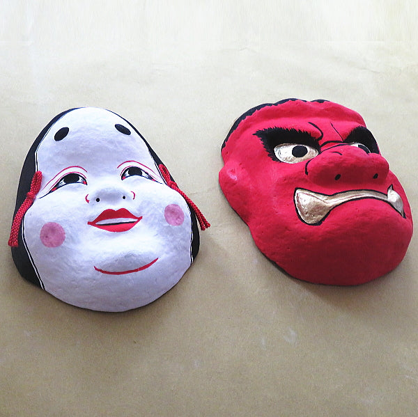 Folk art Kagura masks painting set Akaoni&Otafuku 赤鬼& おたふく 
